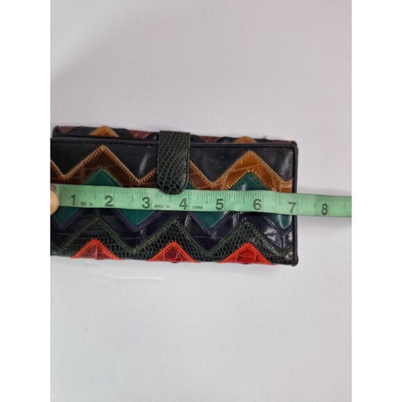 Vintage Genuine Leather SHARIFF Black Patchwork Bi-fold Wallet Flap Embroidered - Picture 7 of 8